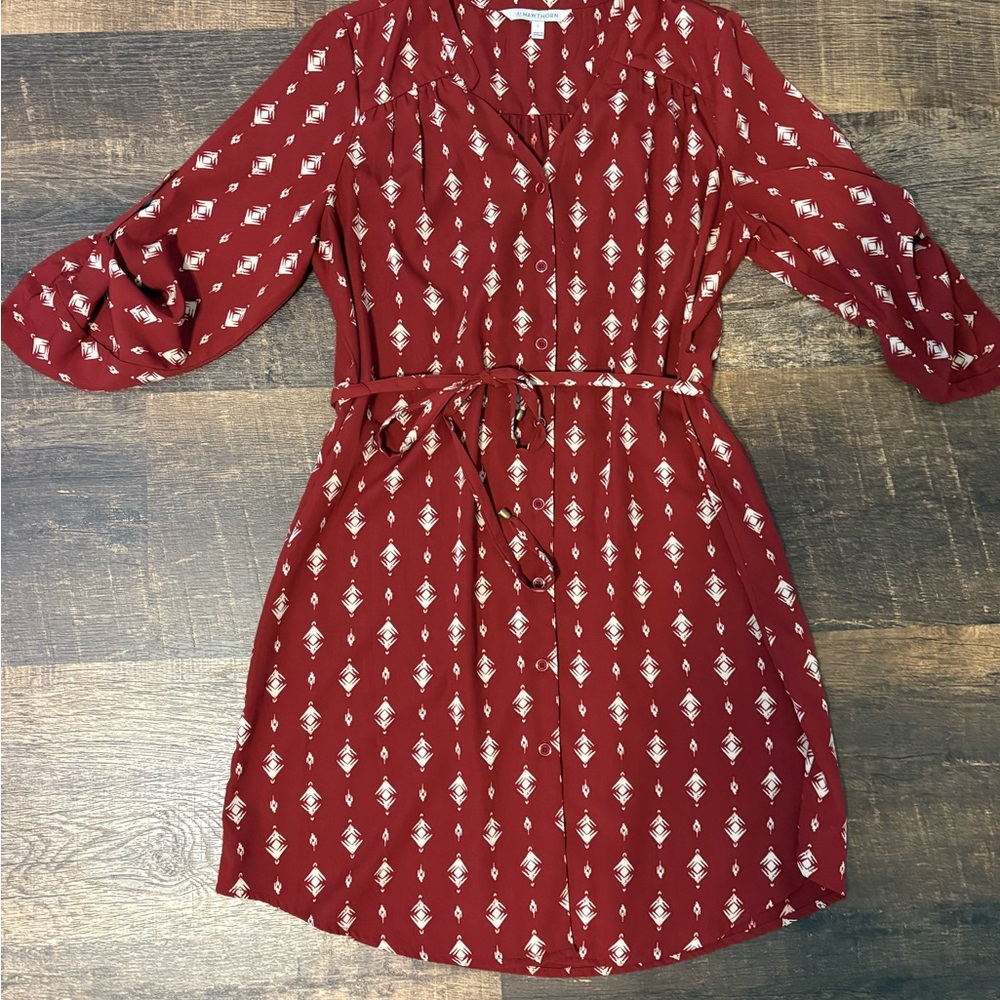 41 Hawthorn Maroon Geometric Long Sleeve Dress